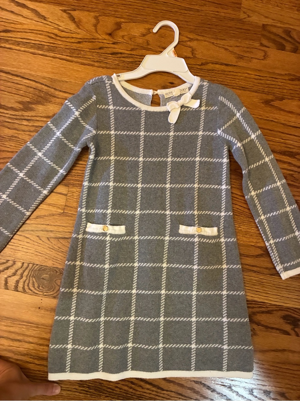 Janie and Jack Gray Knit Windowpane Dress with Ivory Trim